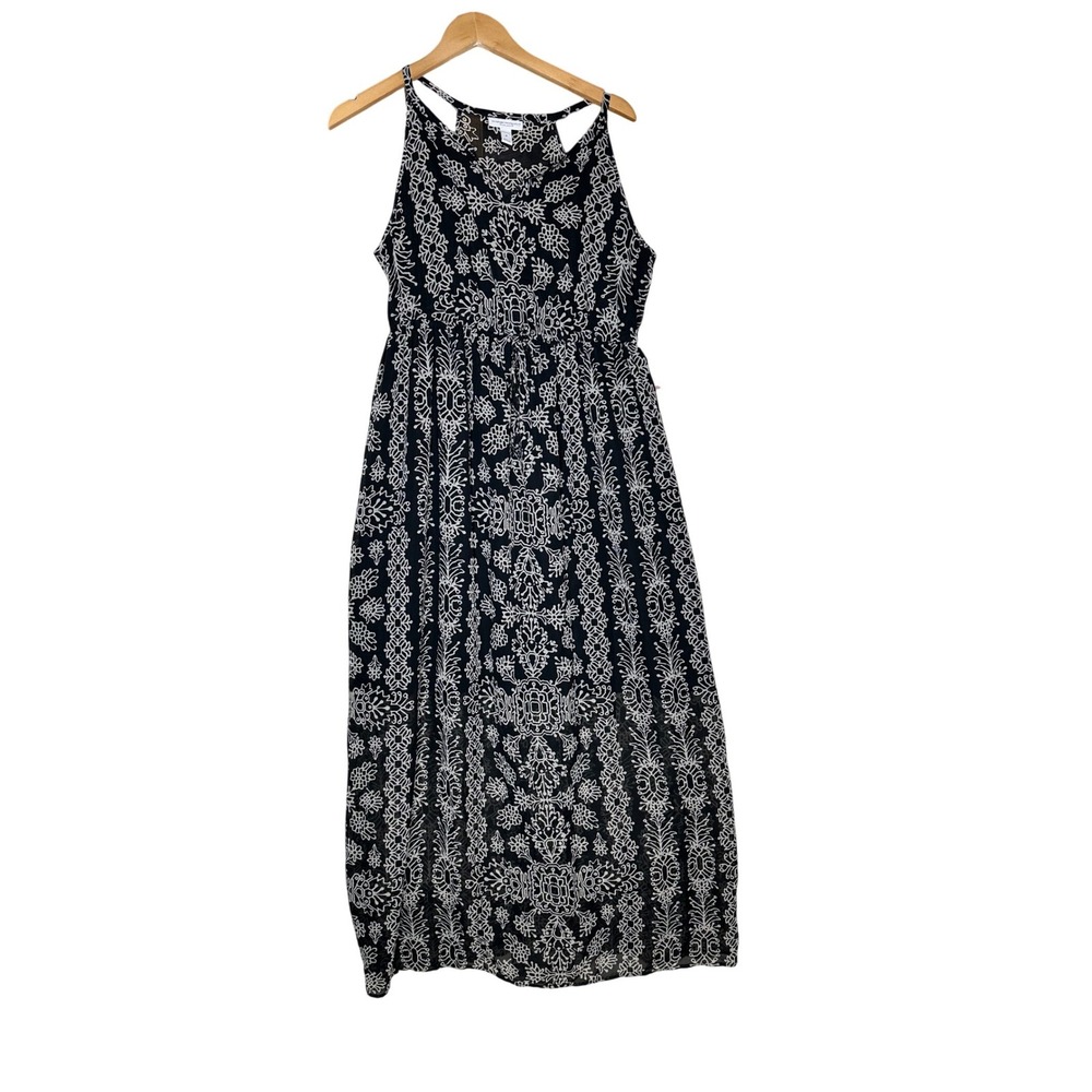 NWT Liz Lange Floral Print Halter Neckline Maxi Dress size Small Black/White